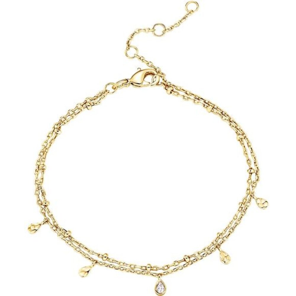 14K Gold Plated Beaded Cuban Cubic Zirconia Simulated Diamond Station Infinity